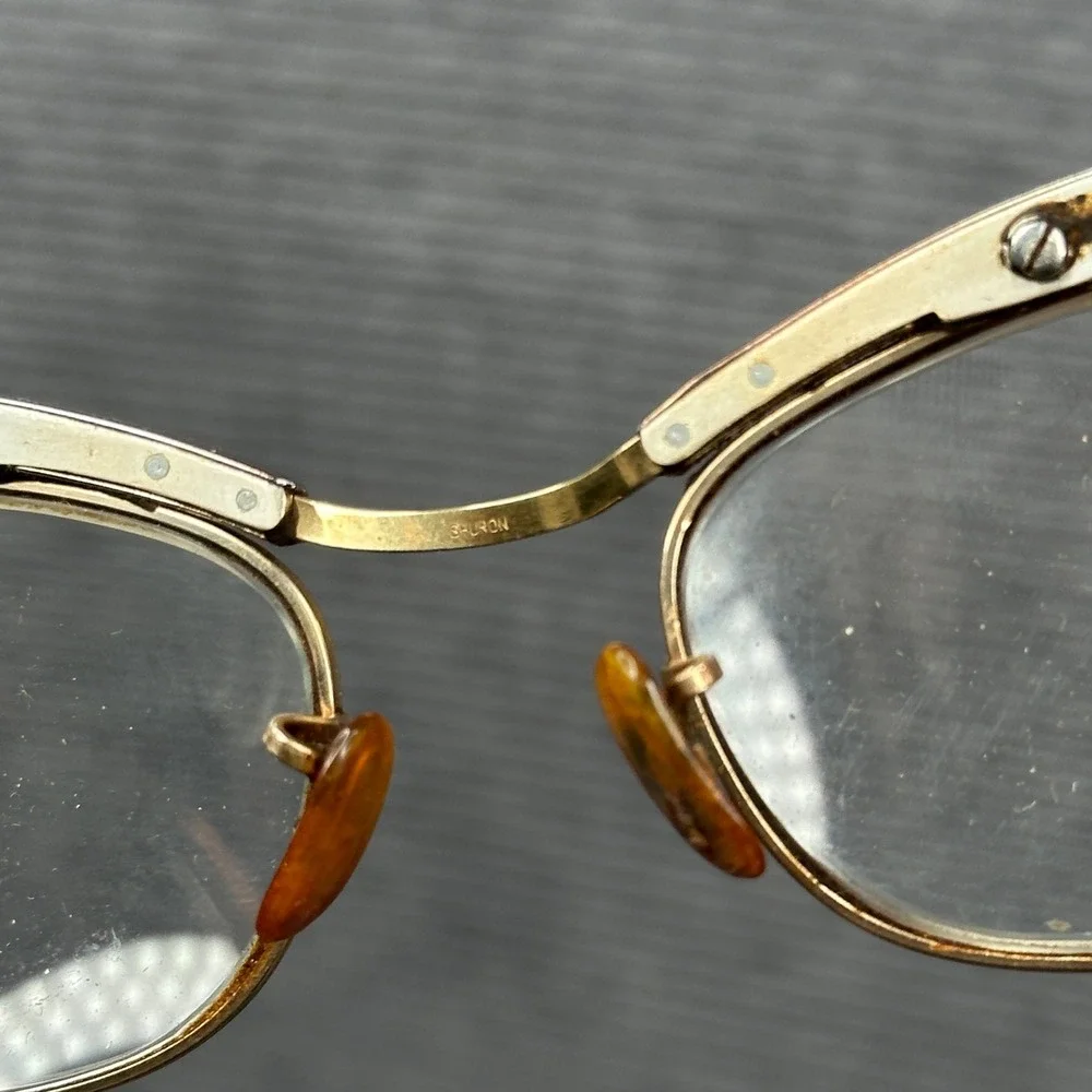 Vintage 50s Shuron Cat Eye Glasses Gold Copper Browline Frames 5 1/4 LO